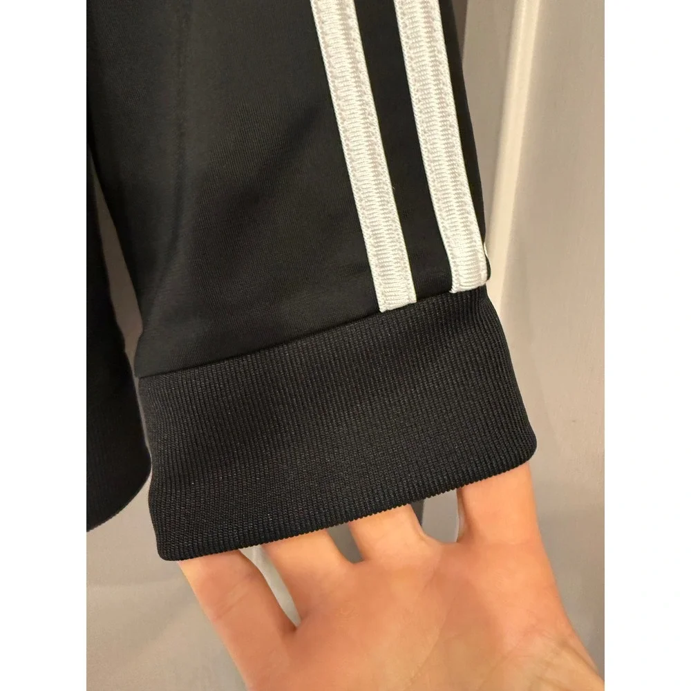 Kids Adidas Black Track Jacket White Stripes Zip Front Athleisure L 14-16 - Picture 3 of 7